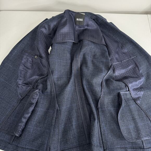 BOSS Blazer Mens 36R Blue Plaid Wool Blend Hutson Slim Fit Sport Coat Jacket - Picture 11 of 15
